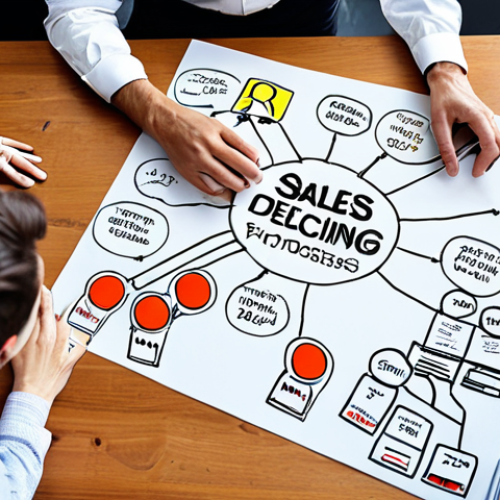 ** Business people brainstorming, using mind maps and critical thinking to identify the root cause of a sales decline issue, in a bright, collaborative workspace. Focus on problem-solving and creative solutions.

**